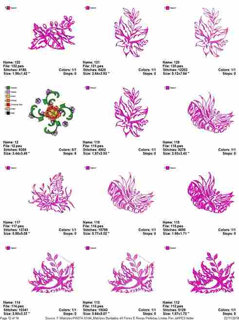 Pacote de matrizes de bordado flores e rosas para comprar formato pes jef dst exp bordados personalizados florais