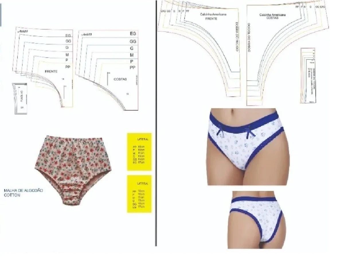 Molde de costura calcinha basica tanga e calcinha senhora para imprimir em PDF moldes de lingerie moda intima formato A4 e grafica
