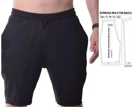 Molde de costura bermuda moletom masculina para imprimir em PDF moldes de roupa masculina formato A4 e grafica