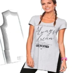 Molde de costura camiseta longline feminina para imprimir em PDF moldes de roupa feminina formato A4 e grafica