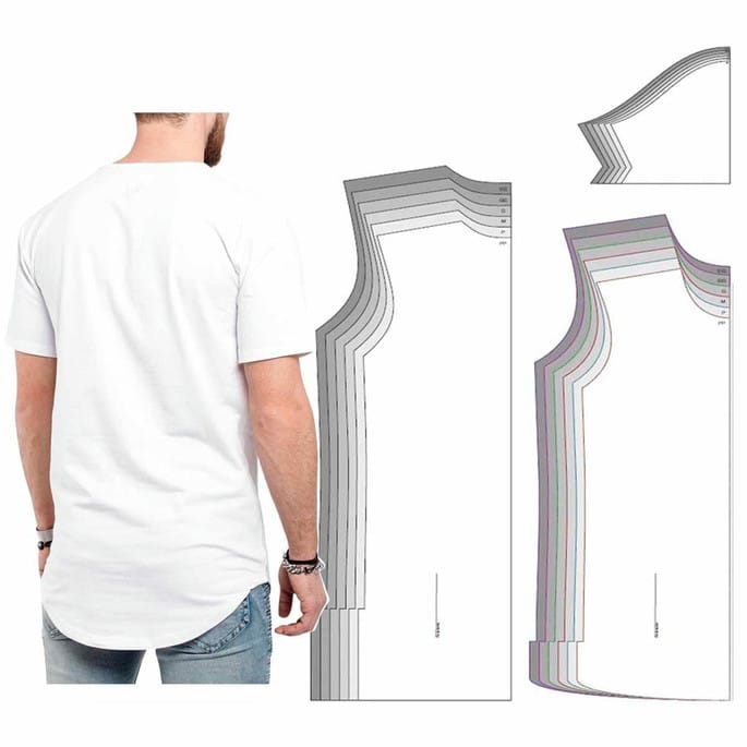 Molde de costura camiseta longline masculina para imprimir em PDF moldes de roupa masculina estilo street formato A4 e grafica