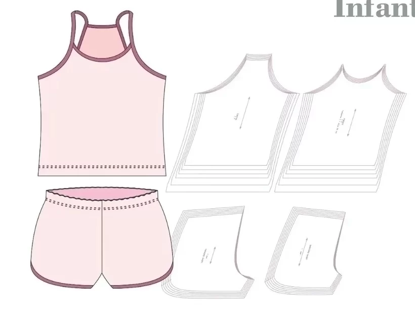 Molde de costura conjunto baby doll infantil para imprimir em PDF moldes de pijama infantil formato A4 e grafica