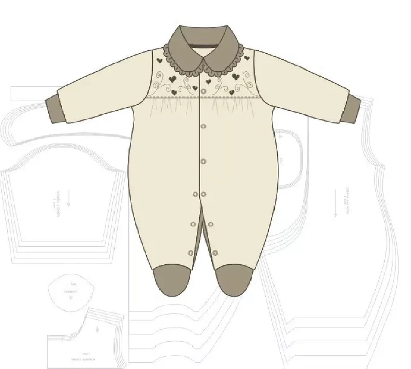 Molde de costura macacao frente franzida bebe para imprimir em PDF moldes de roupa infantil formato A4 e grafica