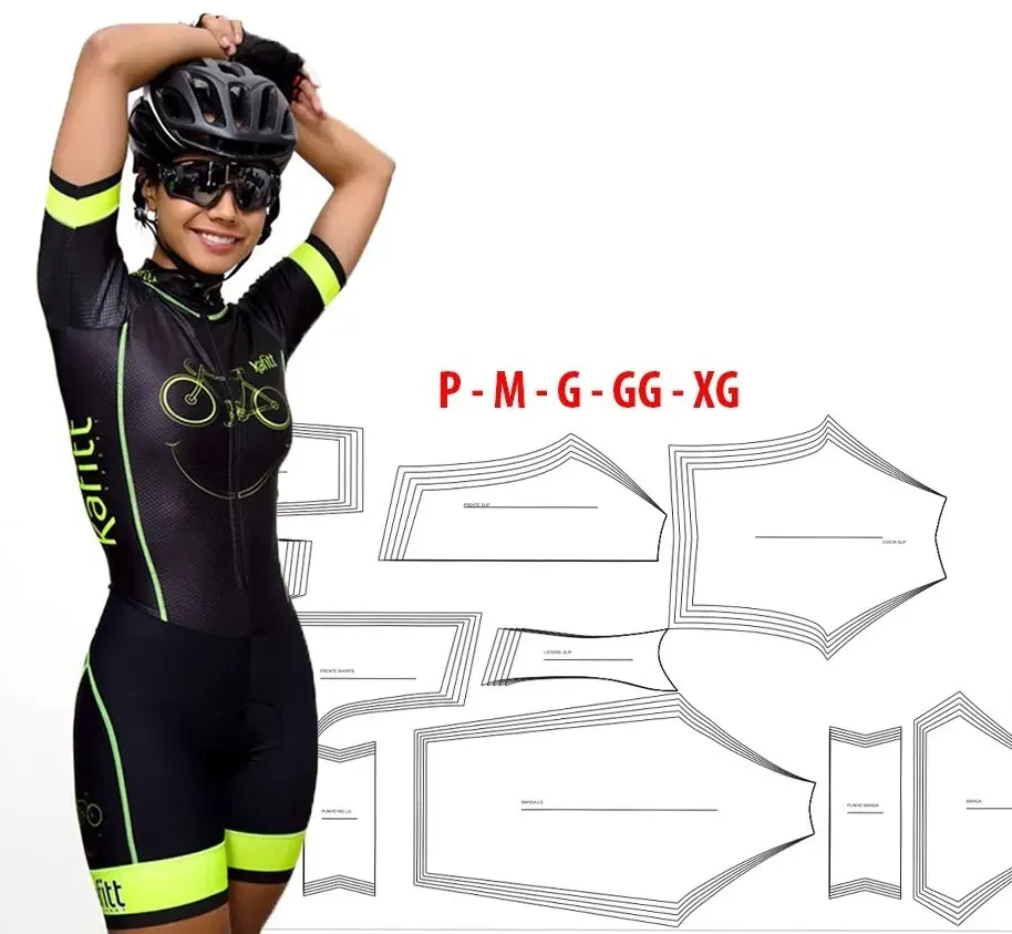 Molde de costura macaquinho ciclismo feminino para imprimir em PDF moldes de roupa esportiva formato A4 e grafica