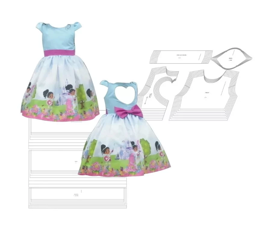 Molde de costura vestido costas coracao infantil para imprimir em PDF moldes de roupa infantil formato A4 e grafica