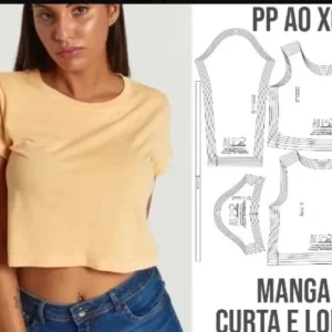 Molde de costura cropped manguinha curta e manga longa para imprimir em PDF moldes de roupa feminina formato A4 e grafica