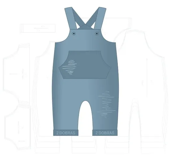 Molde de costura jardineira com bolso canguru bebe para imprimir em PDF moldes de roupa infantil e bebe formato A4 e grafica