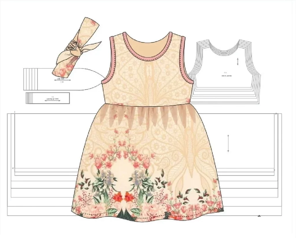 Molde de costura vestido de malha com vies infantil para imprimir em PDF moldes de roupa infantil formato A4 e grafica