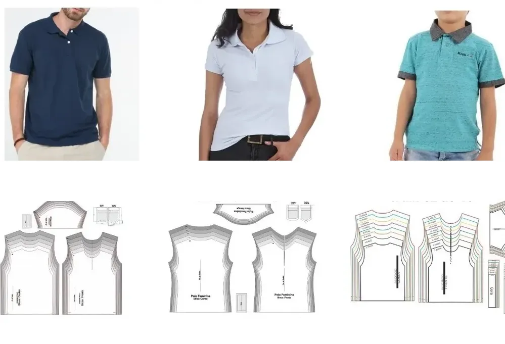 Molde de costura camisa polo adulto em arquivo digital pronto para imprimir moldes de roupa.