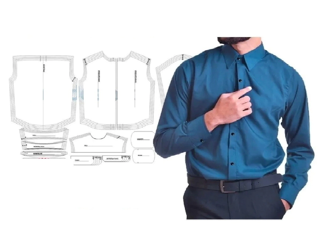 Molde de costura camisa social masculina para imprimir em PDF moldes de roupa masculina formato A4 e grafica