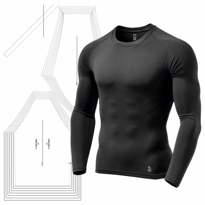 Molde de costura camiseta rash guard adulto para imprimir em PDF moldes de roupa esportiva formato A4 e grafica