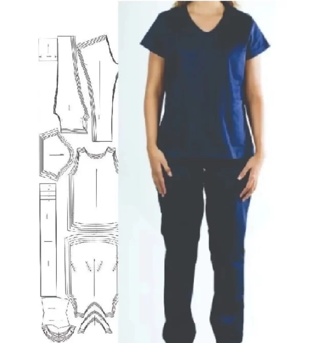 Molde de costura pijama cirurgico feminino para imprimir em PDF moldes de roupa feminina formato A4 e grafica