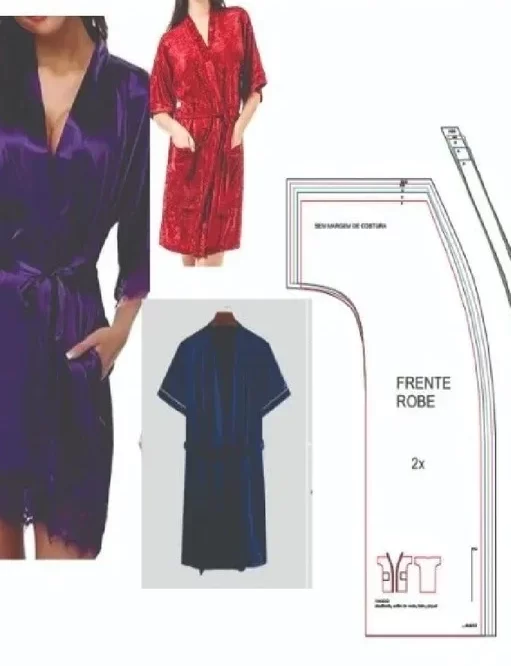 Molde de costura robe roupao saida banho unissex para imprimir em PDF moldes de roupa adulto formato A4 e grafica