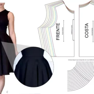 Molde de costura vestido gode feminino para imprimir em PDF moldes de roupa feminina formato A4 e grafica