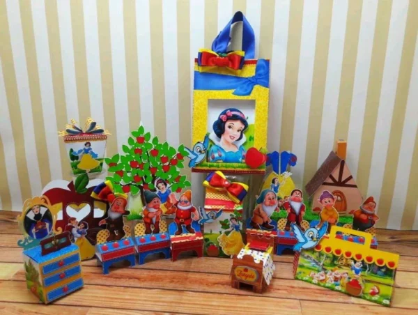 Decoracao de aniversario e topo de bolo da Branca de Neve em arquivo de corte para Silhouette Studio.