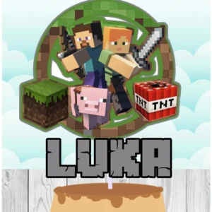 Decoracao e topo de bolo do tema Minecraft em arquivo de corte para Silhouette Studio.