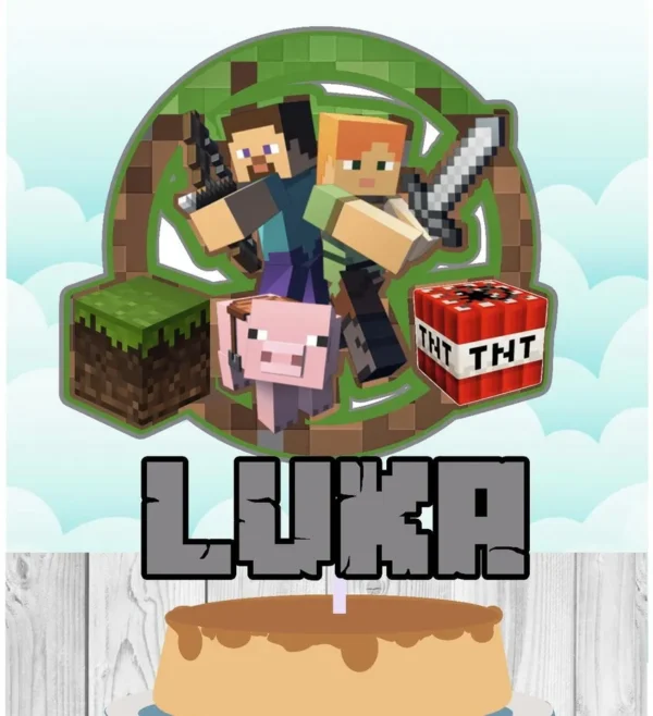 Decoracao e topo de bolo do tema Minecraft em arquivo de corte para Silhouette Studio.