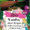 Convite de aniversario da Alice no Pais das Maravilhas editavel no Canva em formato de video animado.