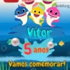 Convite de aniversario do Baby Shark editavel no Canva em formato de video animado.