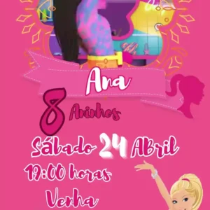 Convite de aniversario da Barbie editavel no Canva em formato de video animado.