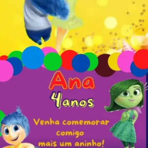 Convite de aniversario do Divertida Mente editavel no Canva em formato de video animado.