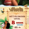 Convite de aniversario da Moana editavel no Canva em formato de video animado.