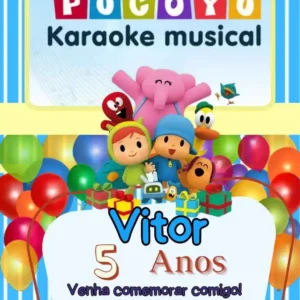 Convite de aniversario do Pocoyo editavel no Canva em formato de video animado.