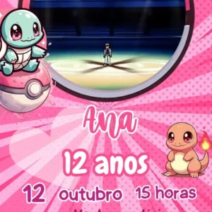 Convite de aniversario do Pokemon editavel no Canva em formato de video animado.
