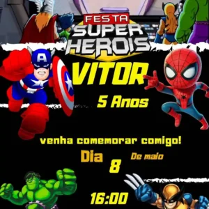 Convite Animado Super Heróis Editar no Canva