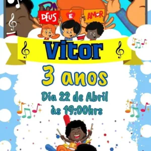 Convite de aniversario do 3 Palavrinhas editavel no Canva em formato de video animado.