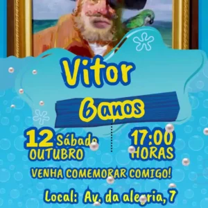 Convite de aniversario do Bob Esponja editavel no Canva em formato de video animado.