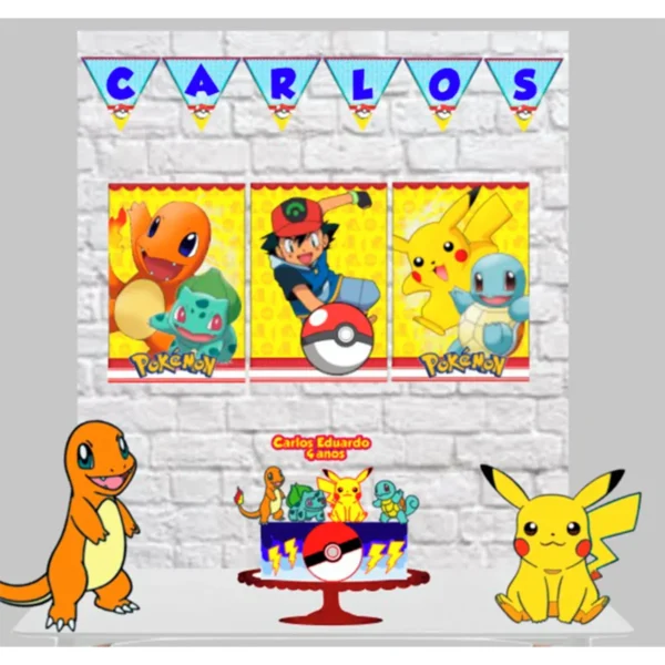 Decoracao de aniversario e topo de bolo do Pokemon em arquivo de corte para Silhouette Studio.
