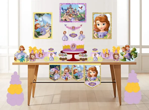 Decoracao de festa e topo de bolo da Princesinha Sofia em arquivo de corte para Silhouette Studio.