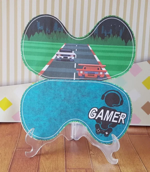 Moldes de decoracao de aniversario do tema menino gamer em arquivos digitais Studio e PDF.