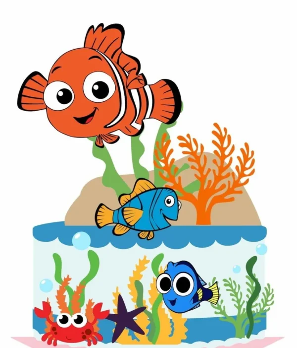 Decoracao e topper de bolo do Procurando Nemo em arquivo de corte para Silhouette Studio.