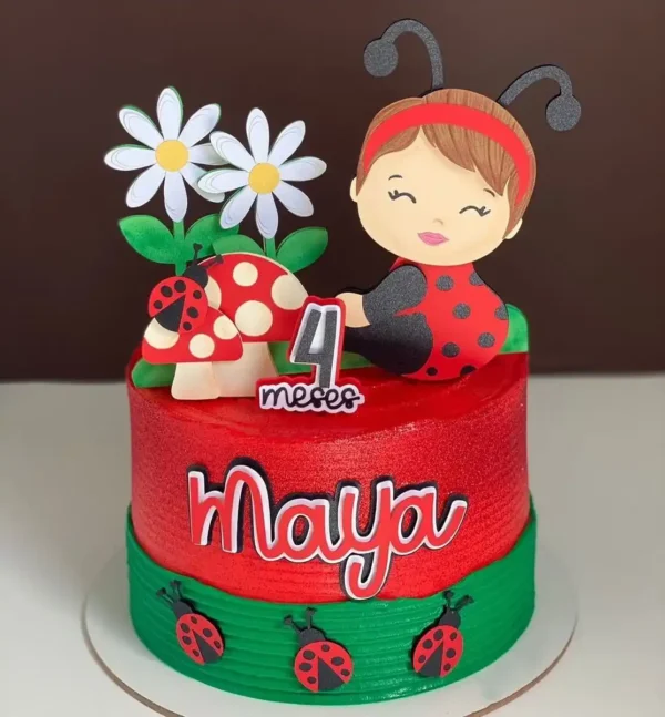 Decoracao e topper de bolo do tema joaninha em arquivo de corte para Silhouette Studio.