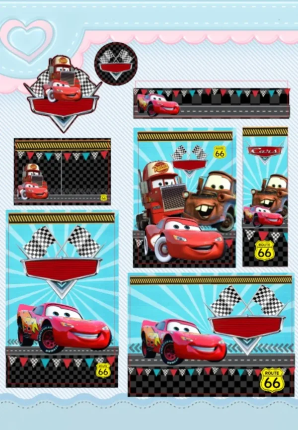 Kit de etiqueta escolar digital no tema Carros em arquivos Studio e PDF.