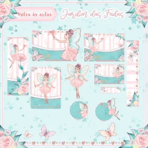 Kit de etiqueta escolar digital no tema Fadas em arquivos Studio e PDF.