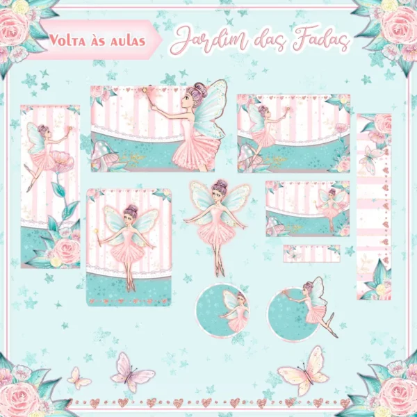 Kit de etiqueta escolar digital no tema Fadas em arquivos Studio e PDF.