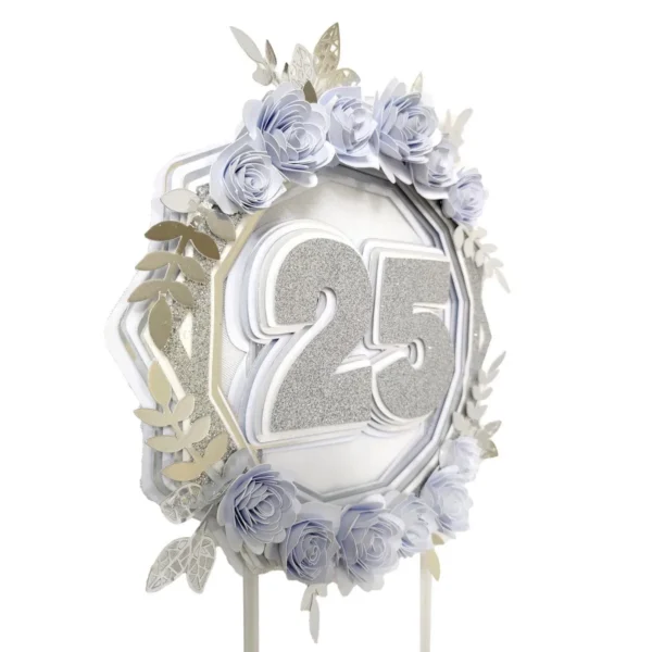 Decoracao e topo de bolo de bodas de prata em arquivo de corte para Silhouette Studio.