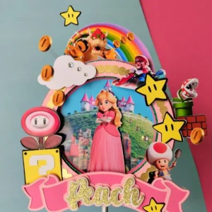 Decoracao e topo de bolo da Princesa Peach em arquivo de corte para Silhouette Studio.