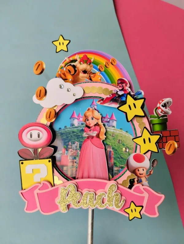 Decoracao e topo de bolo da Princesa Peach em arquivo de corte para Silhouette Studio.